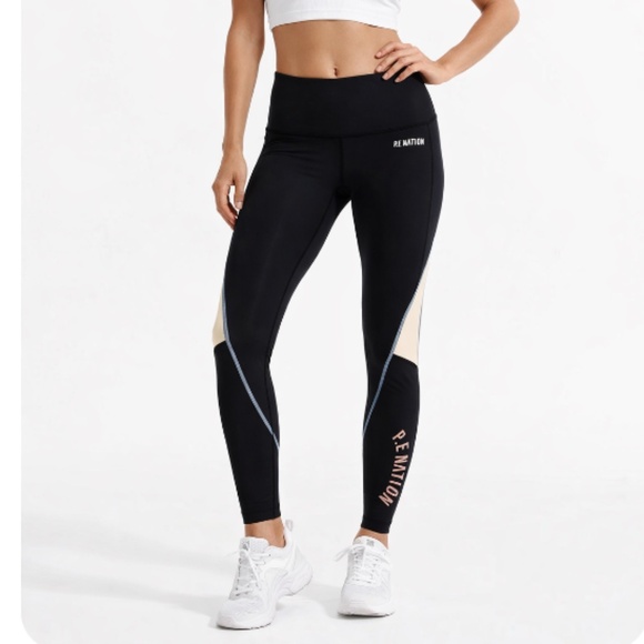 P.E Nation Pants - P.E. NATION Black Leggings Cream Blue Accents Size Small